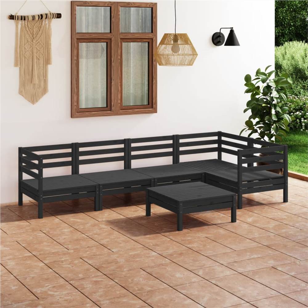 

6 Piece Garden Lounge Set Solid Pinewood Black