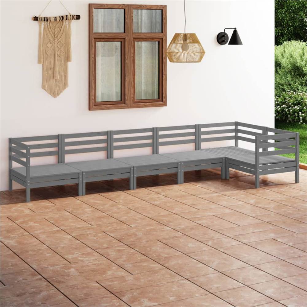 

6 Piece Garden Lounge Set Solid Pinewood Grey
