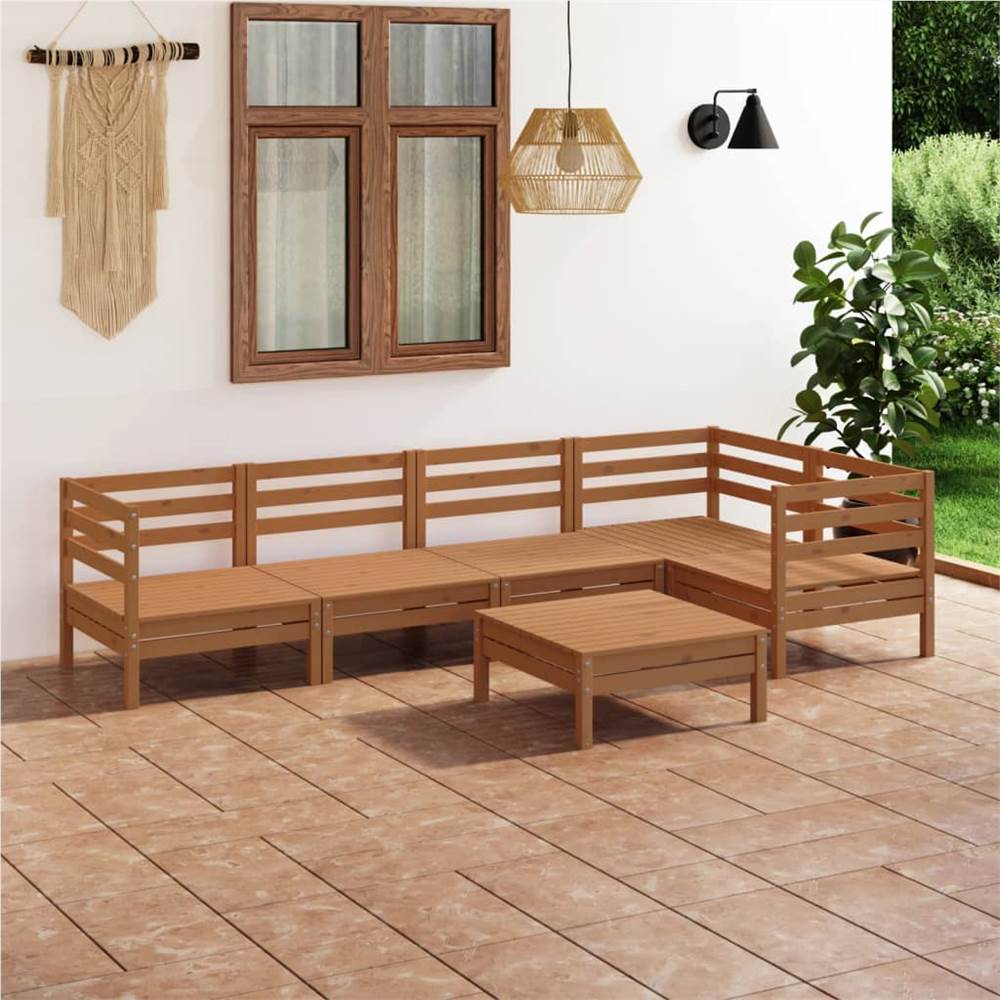 

6 Piece Garden Lounge Set Solid Pinewood Honey Brown