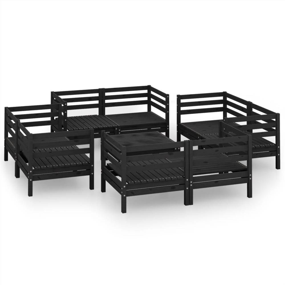 

9 Piece Garden Lounge Set Black Solid Pinewood