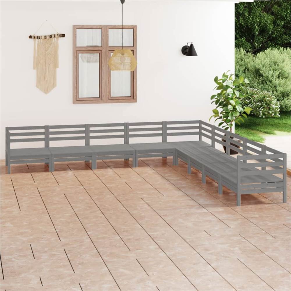 

9 Piece Garden Lounge Set Solid Pinewood Grey