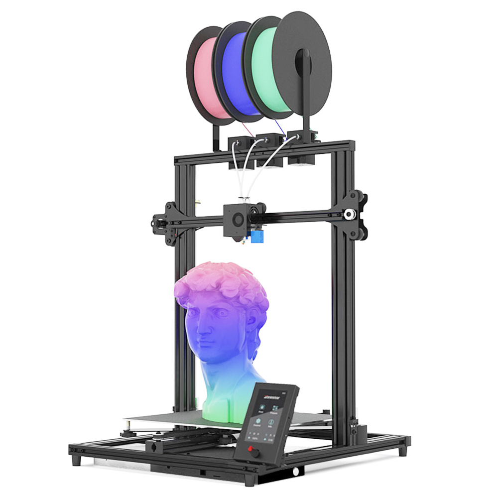 Imprimante Zonestar Z8T 3D Nivellement automatique Réglable Trois Extrudeuses Conception Mix-Color Impression 300x300x400mm