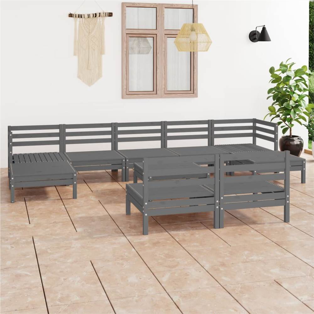 

10 Piece Garden Lounge Set Grey Solid Pinewood