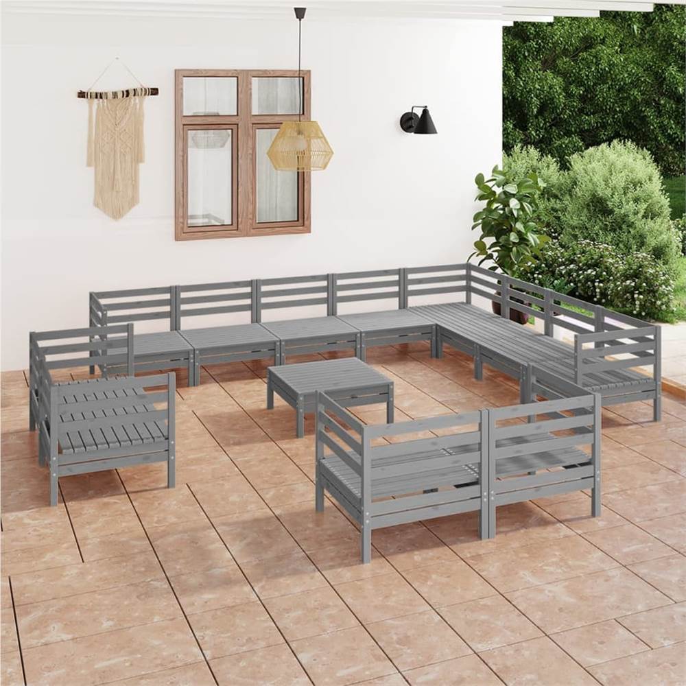 

13 Piece Garden Lounge Set Solid Pinewood Grey