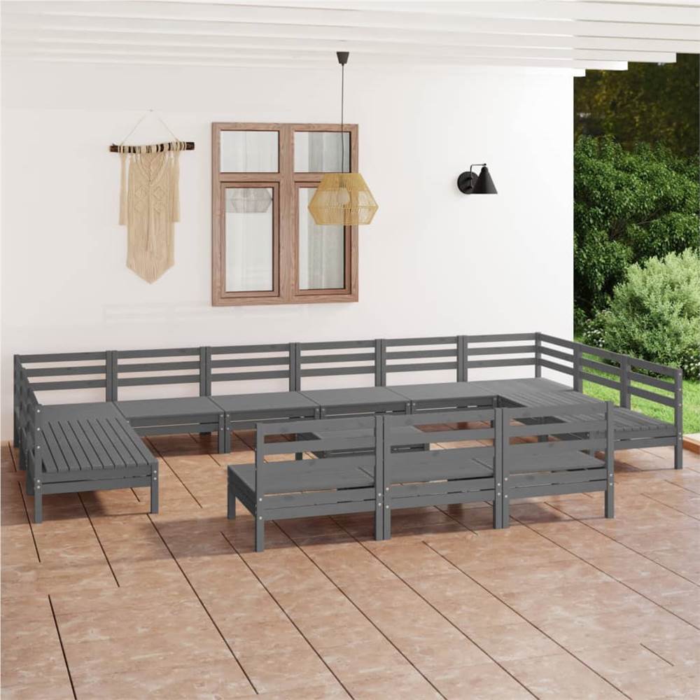 14 Piece Garden Lounge Set Grey Solid Pinewood