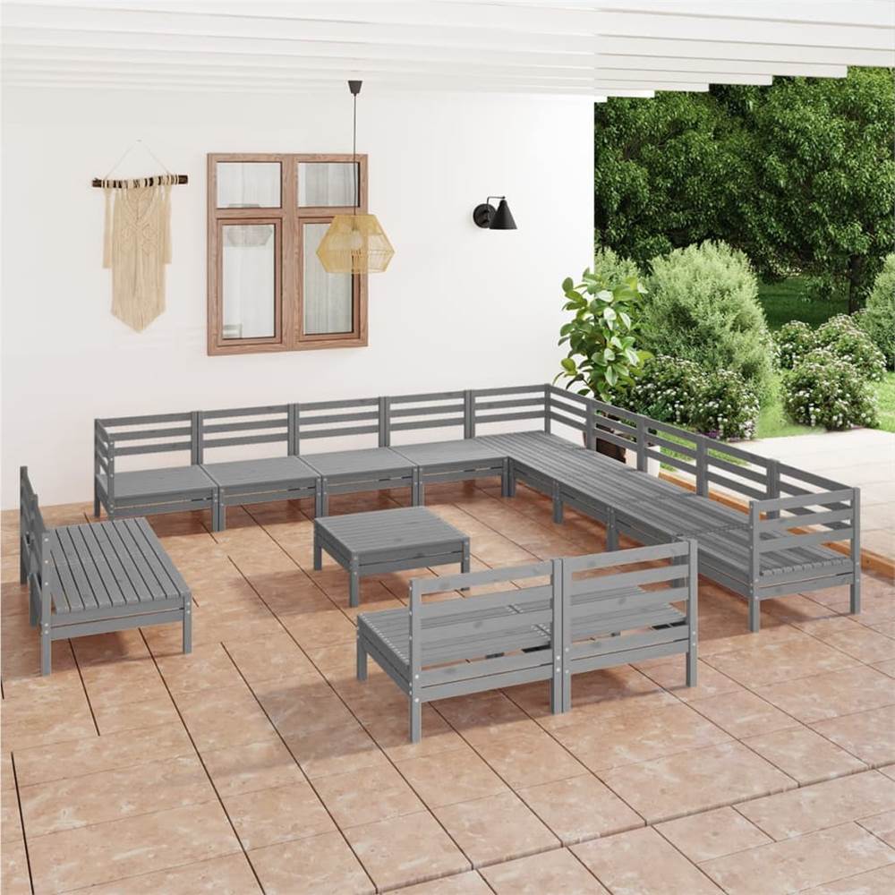 

14 Piece Garden Lounge Set Solid Pinewood Grey