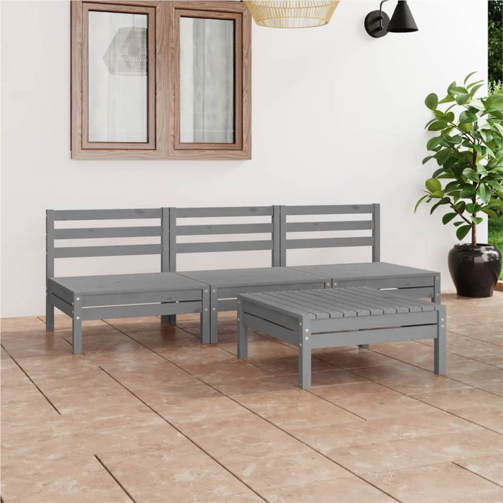 

4 Piece Garden Lounge Set Grey Solid Pinewood