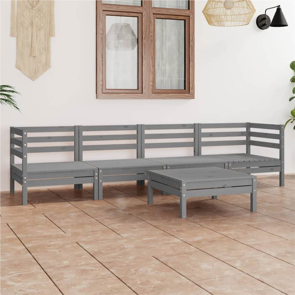 

5 Piece Garden Lounge Set Grey Solid Pinewood