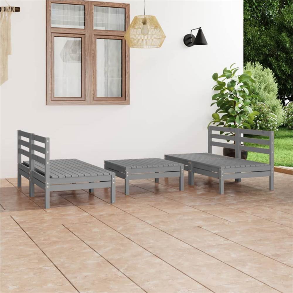 

5 Piece Garden Lounge Set Grey Solid Pinewood