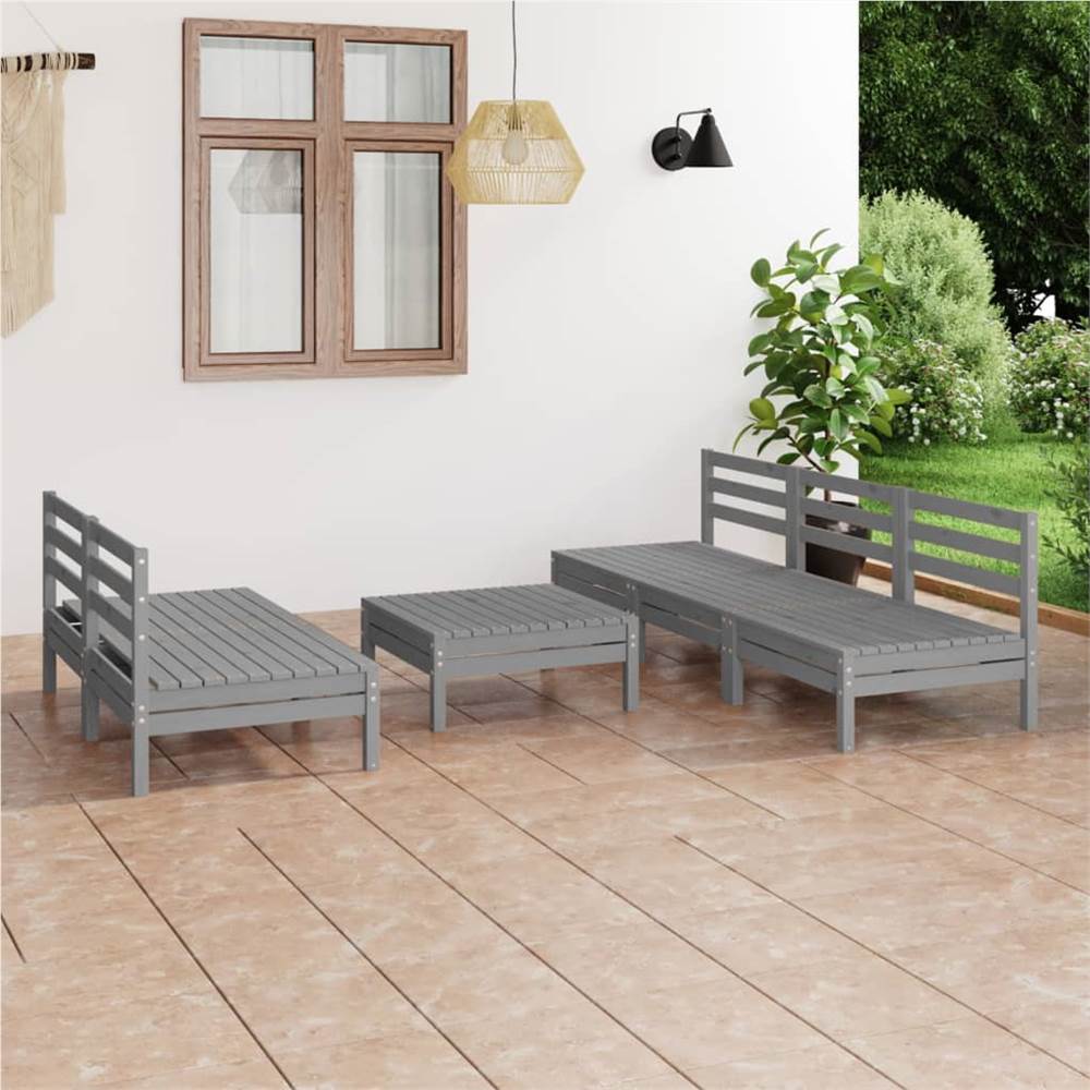 

6 Piece Garden Lounge Set Grey Solid Pinewood