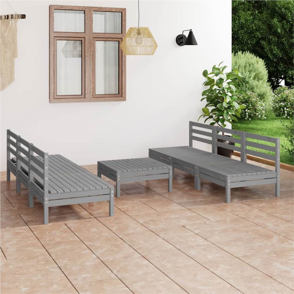 

7 Piece Garden Lounge Set Grey Solid Pinewood