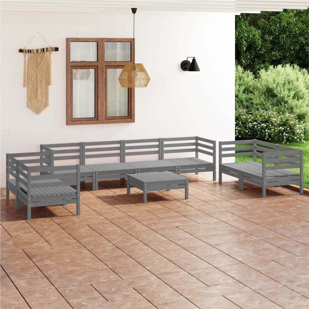 

9 Piece Garden Lounge Set Grey Solid Pinewood
