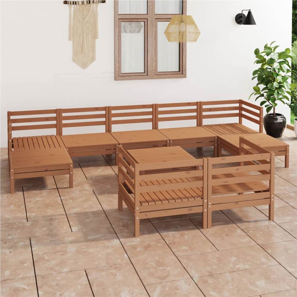 

10 Piece Garden Lounge Set Honey Brown Solid Pinewood