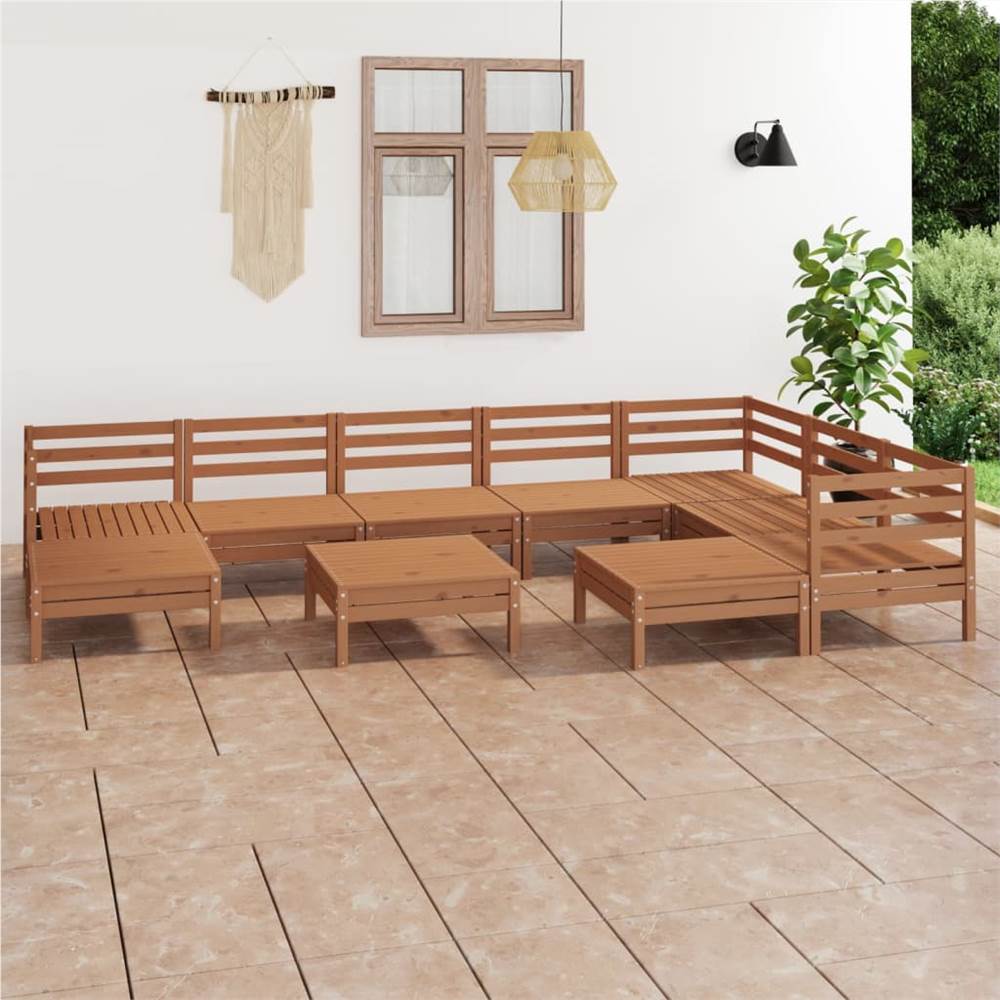 

10 Piece Garden Lounge Set Solid Pinewood Honey Brown