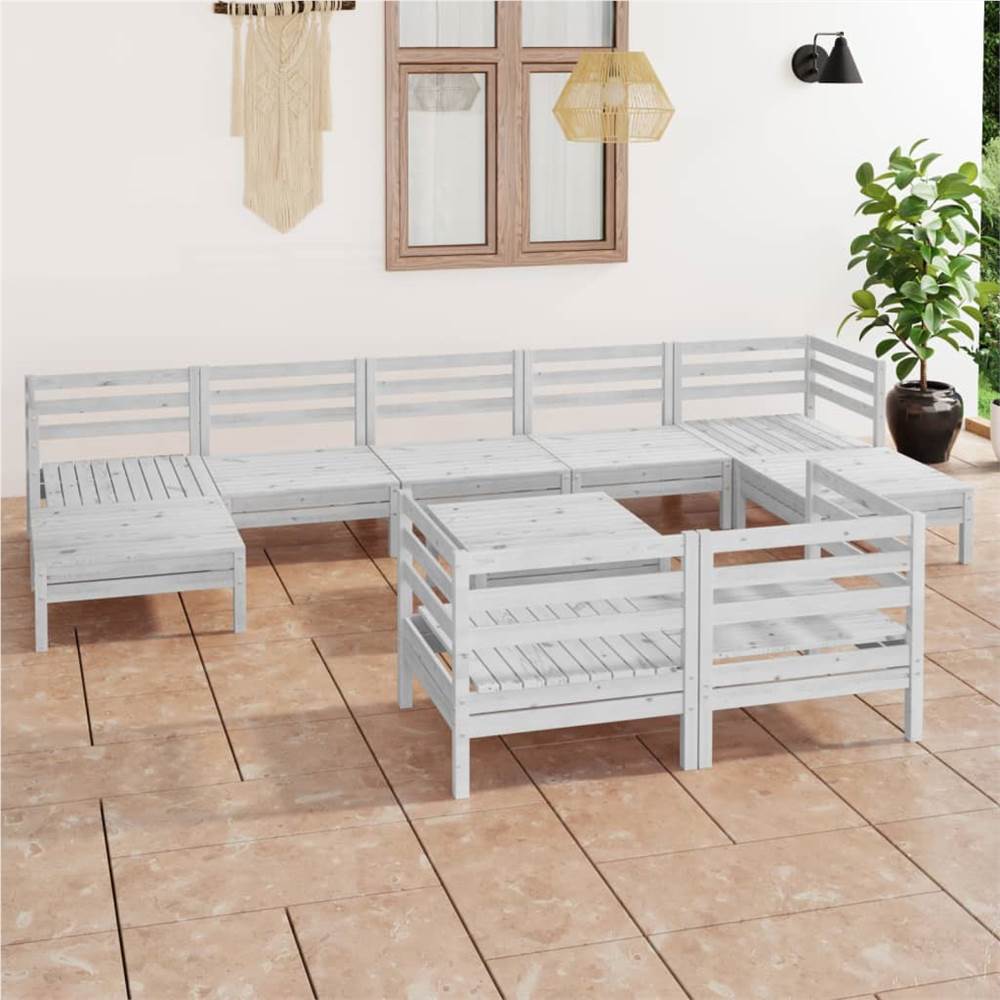 

10 Piece Garden Lounge Set White Solid Pinewood