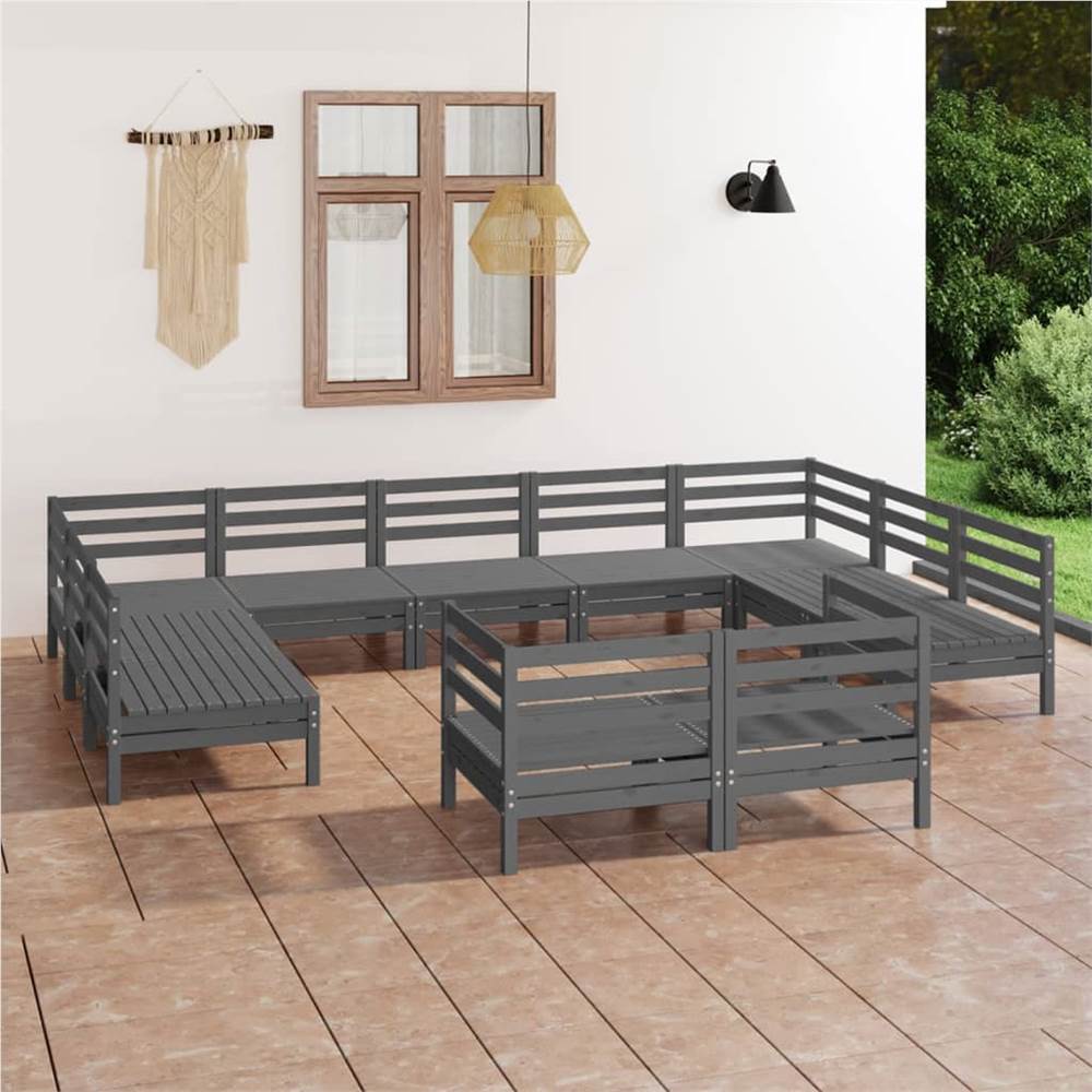 

11 Piece Garden Lounge Set Grey Solid Pinewood