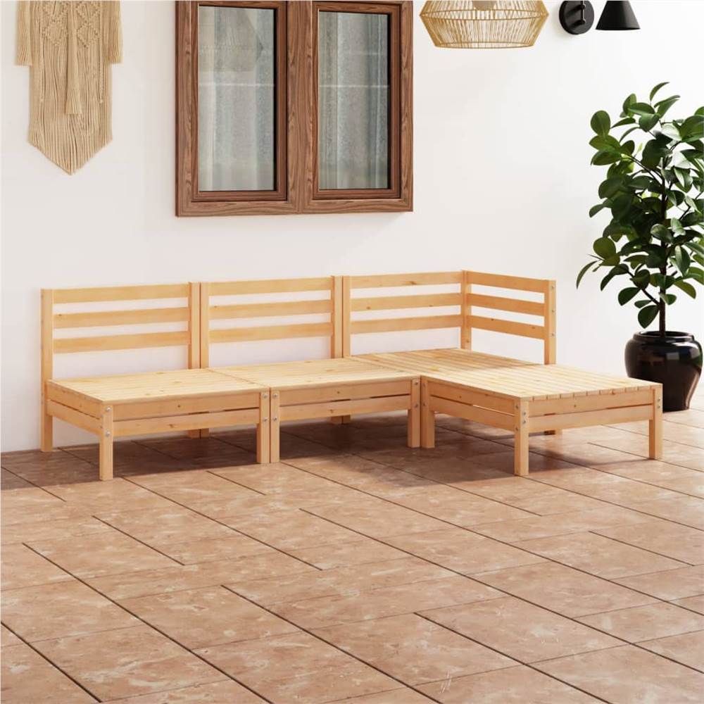 

4 Piece Garden Lounge Set Solid Pinewood