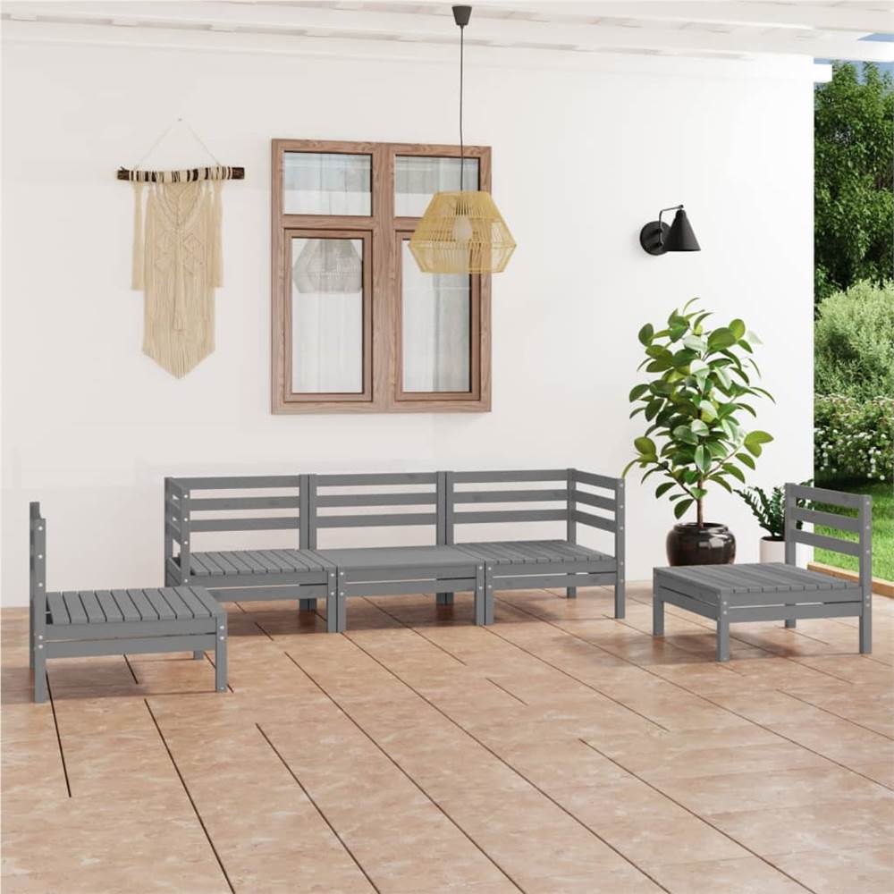 

5 Piece Garden Lounge Set Grey Solid Pinewood