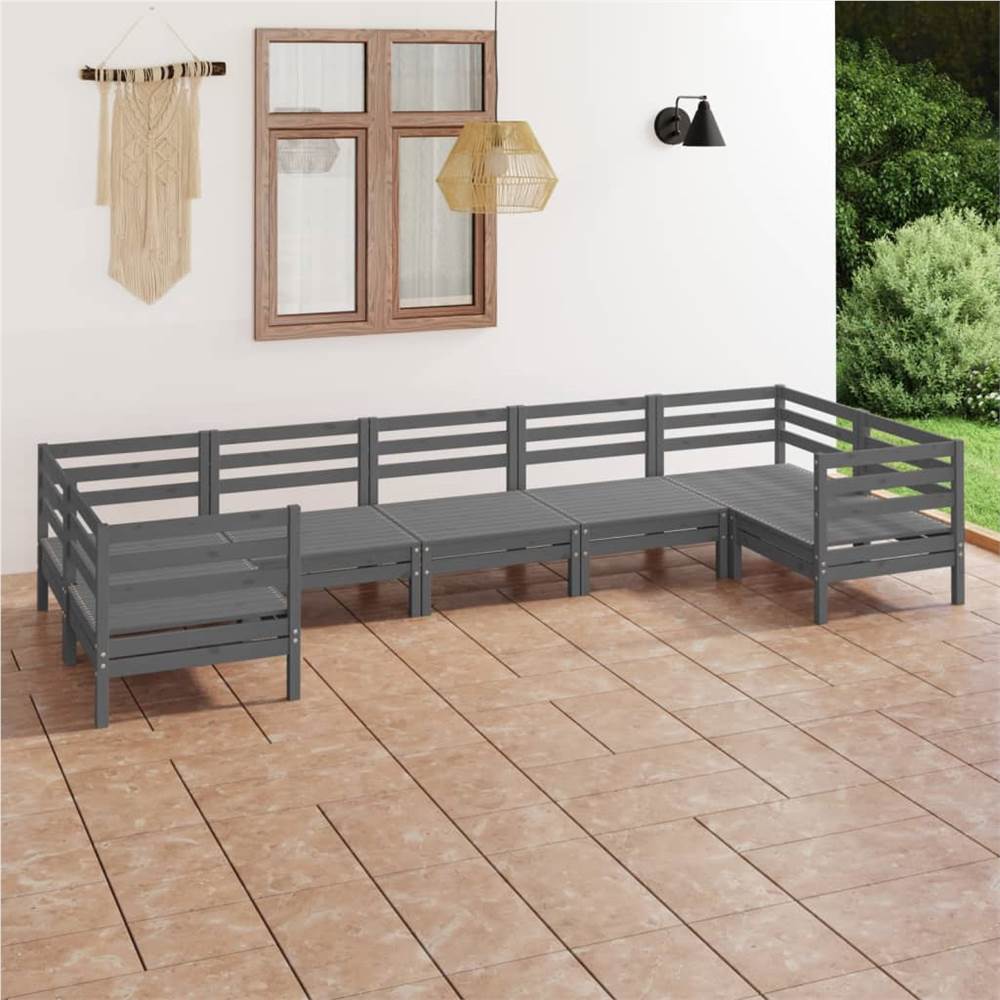

7 Piece Garden Lounge Set Grey Solid Pinewood