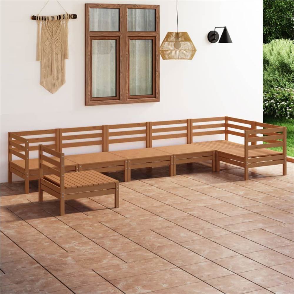 

7 Piece Garden Lounge Set Solid Pinewood Honey Brown