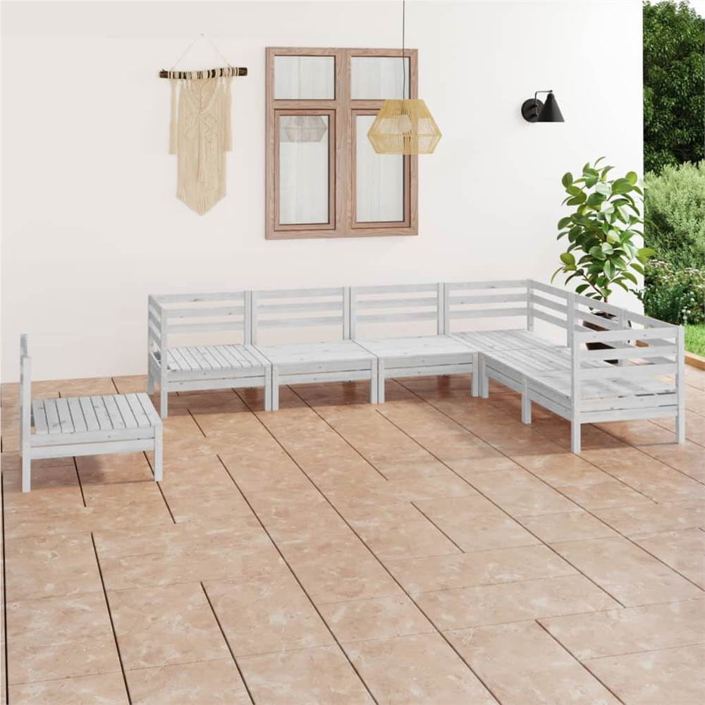 

7 Piece Garden Lounge Set Solid Pinewood White