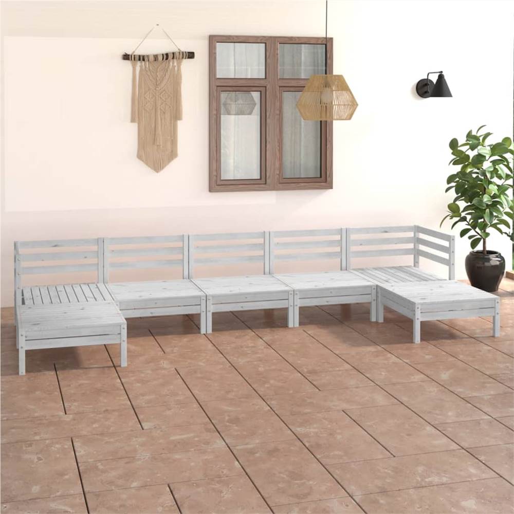 

7 Piece Garden Lounge Set White Solid Pinewood