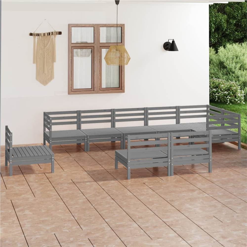 

9 Piece Garden Lounge Set Solid Pinewood Grey