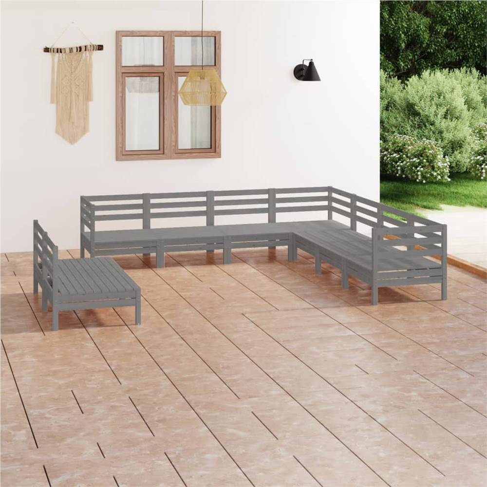 

9 Piece Garden Lounge Set Solid Pinewood Grey