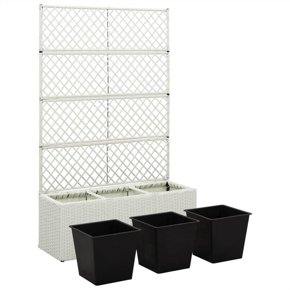 Trellis Raised Bed with 3 Pots 83x30x130 cm Poly Rattan White