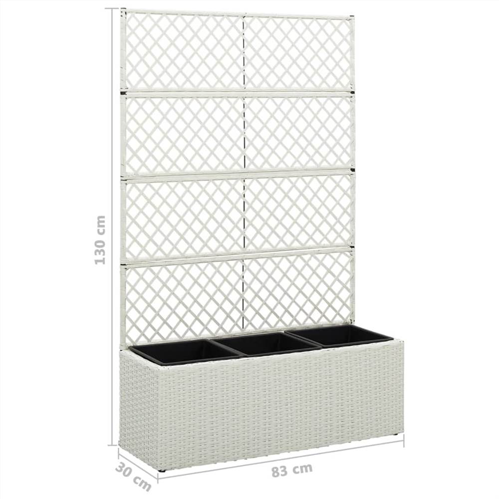 Trellis Raised Bed with 3 Pots 83x30x130 cm Poly Rattan White