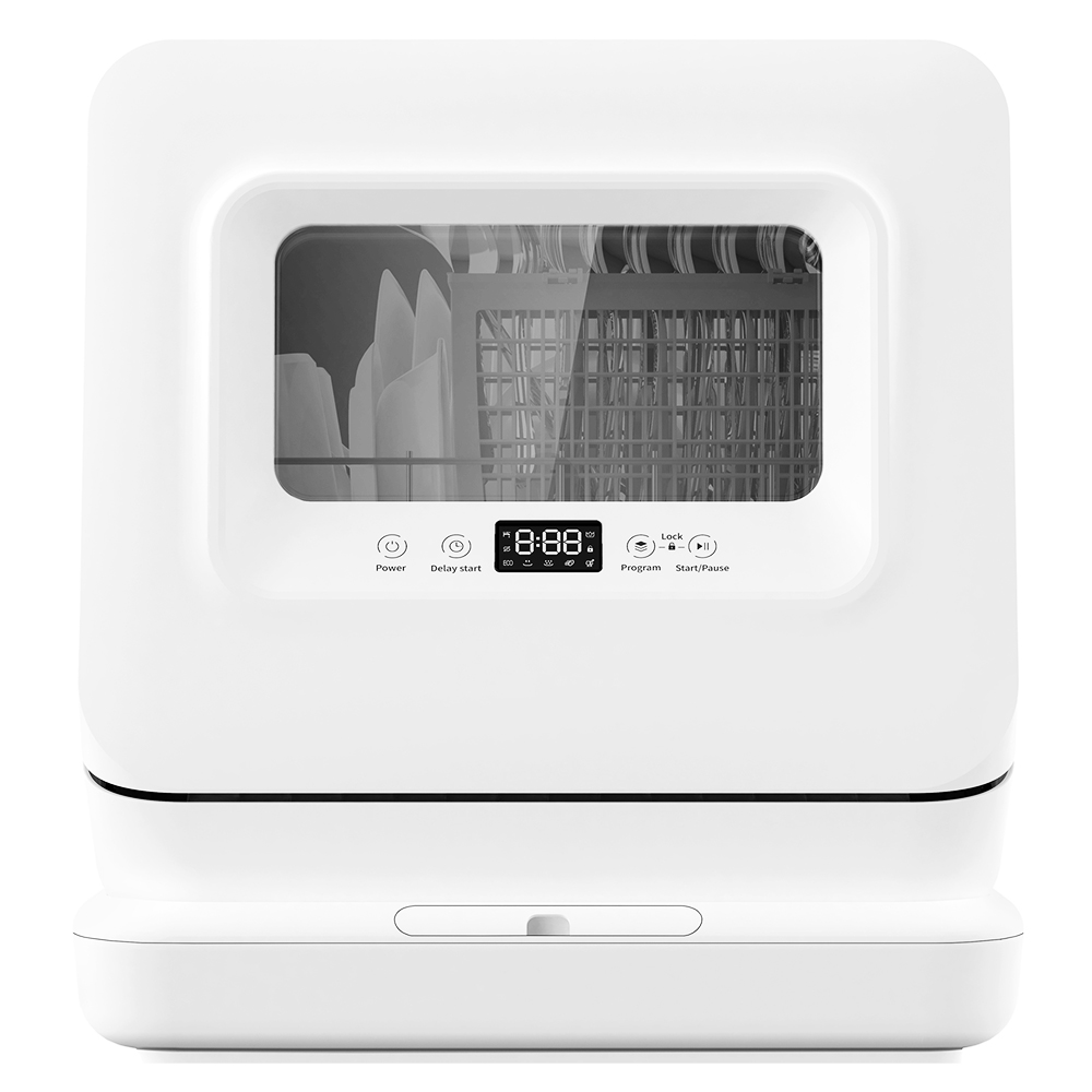 

Merax Portable Mini Dishwasher Large Capacity Freestanding Table Dishwasher 5 Programs 6 Place Settings Digital Display Touch Control Removable Water Tank - White