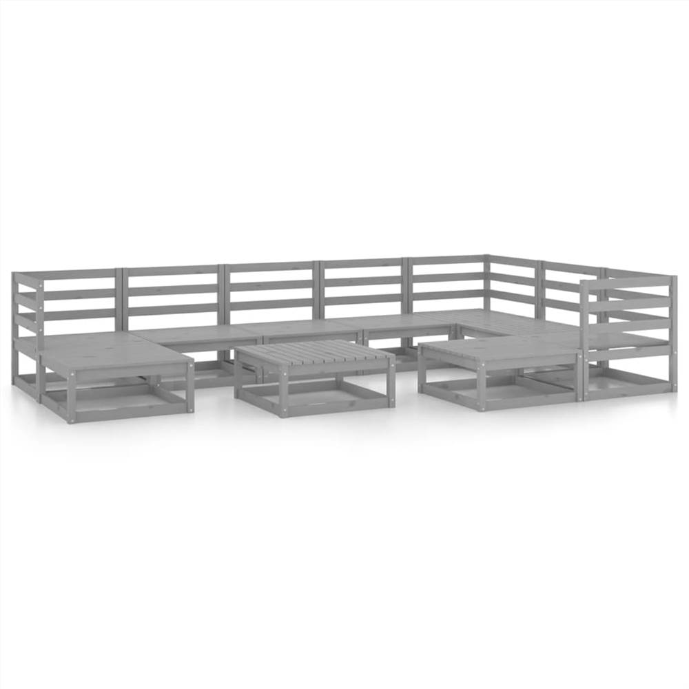 

10 Piece Garden Lounge Set Grey Solid Pinewood