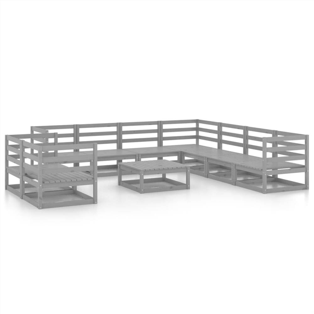 

10 Piece Garden Lounge Set Grey Solid Pinewood