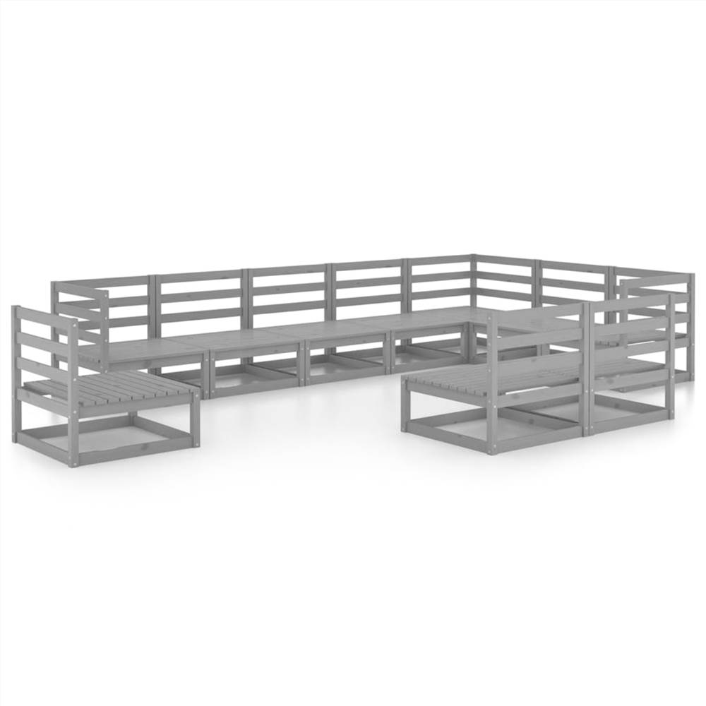 

10 Piece Garden Lounge Set Grey Solid Pinewood
