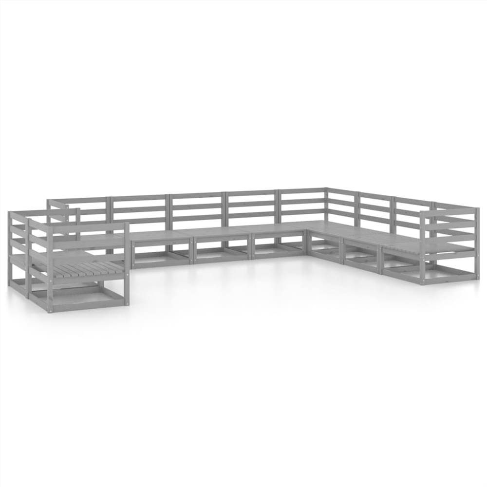 

10 Piece Garden Lounge Set Grey Solid Pinewood
