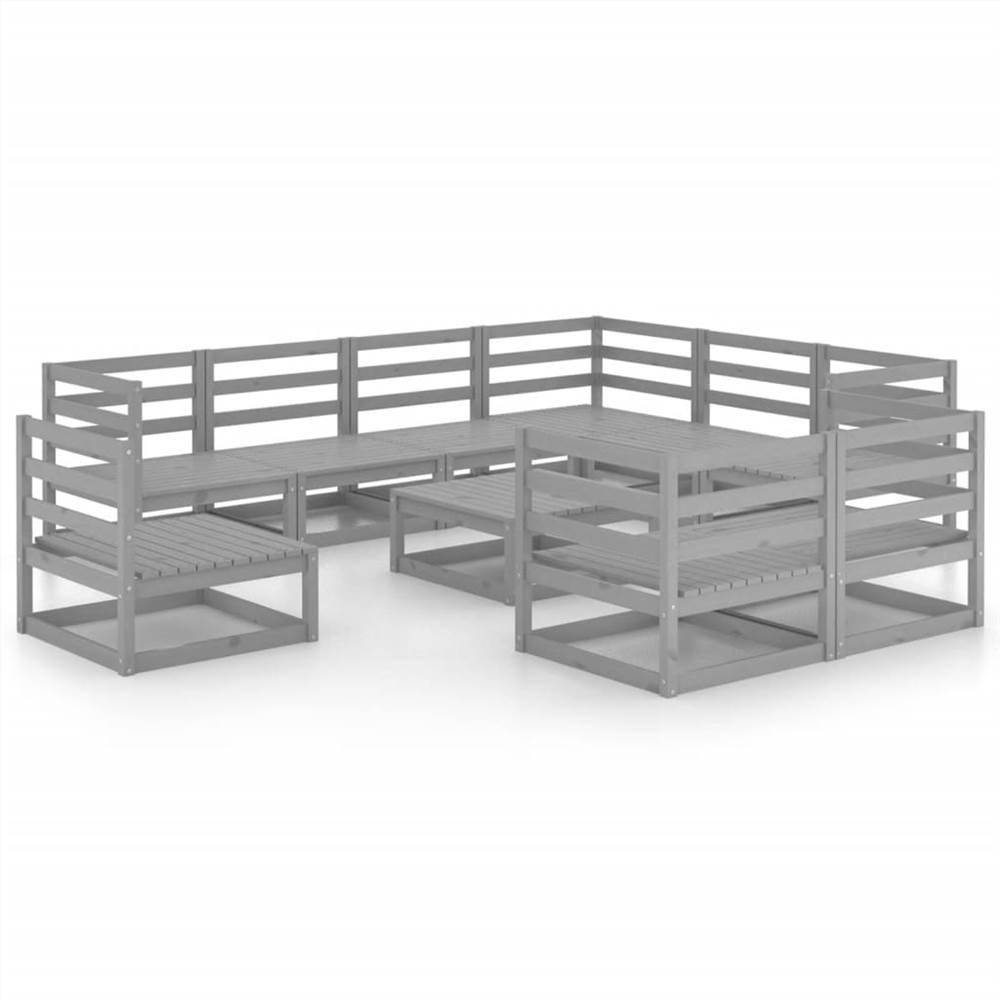 

10 Piece Garden Lounge Set Grey Solid Pinewood