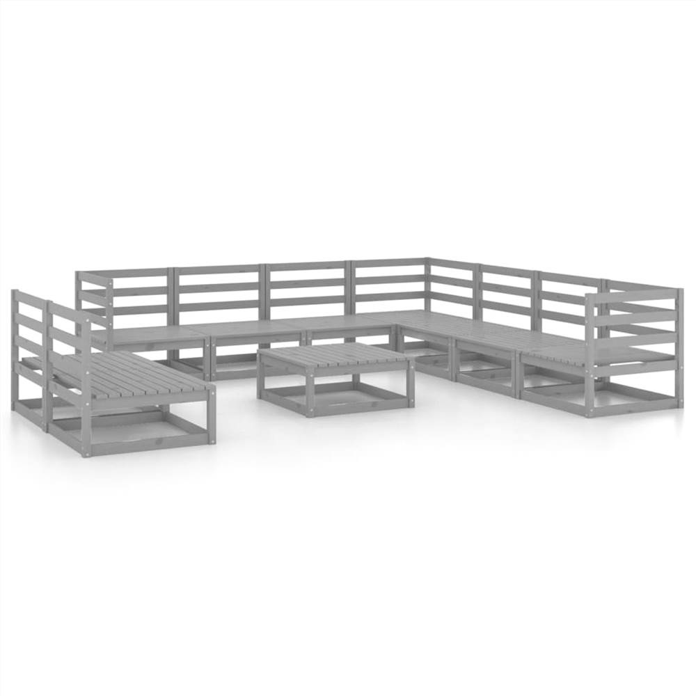

10 Piece Garden Lounge Set Grey Solid Pinewood