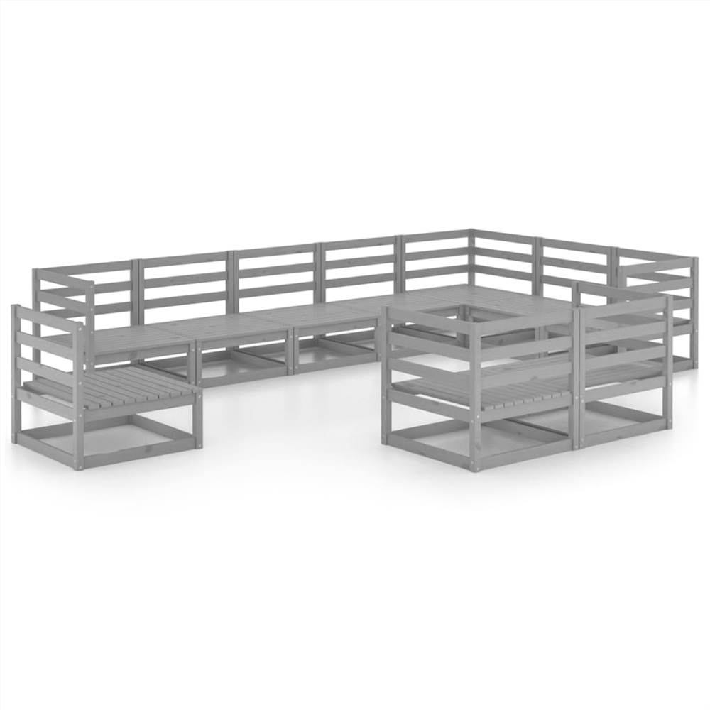 

10 Piece Garden Lounge Set Grey Solid Pinewood