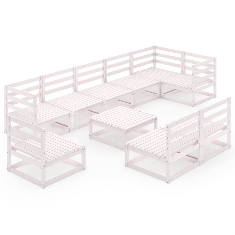 

10 Piece Garden Lounge Set White Solid Pinewood