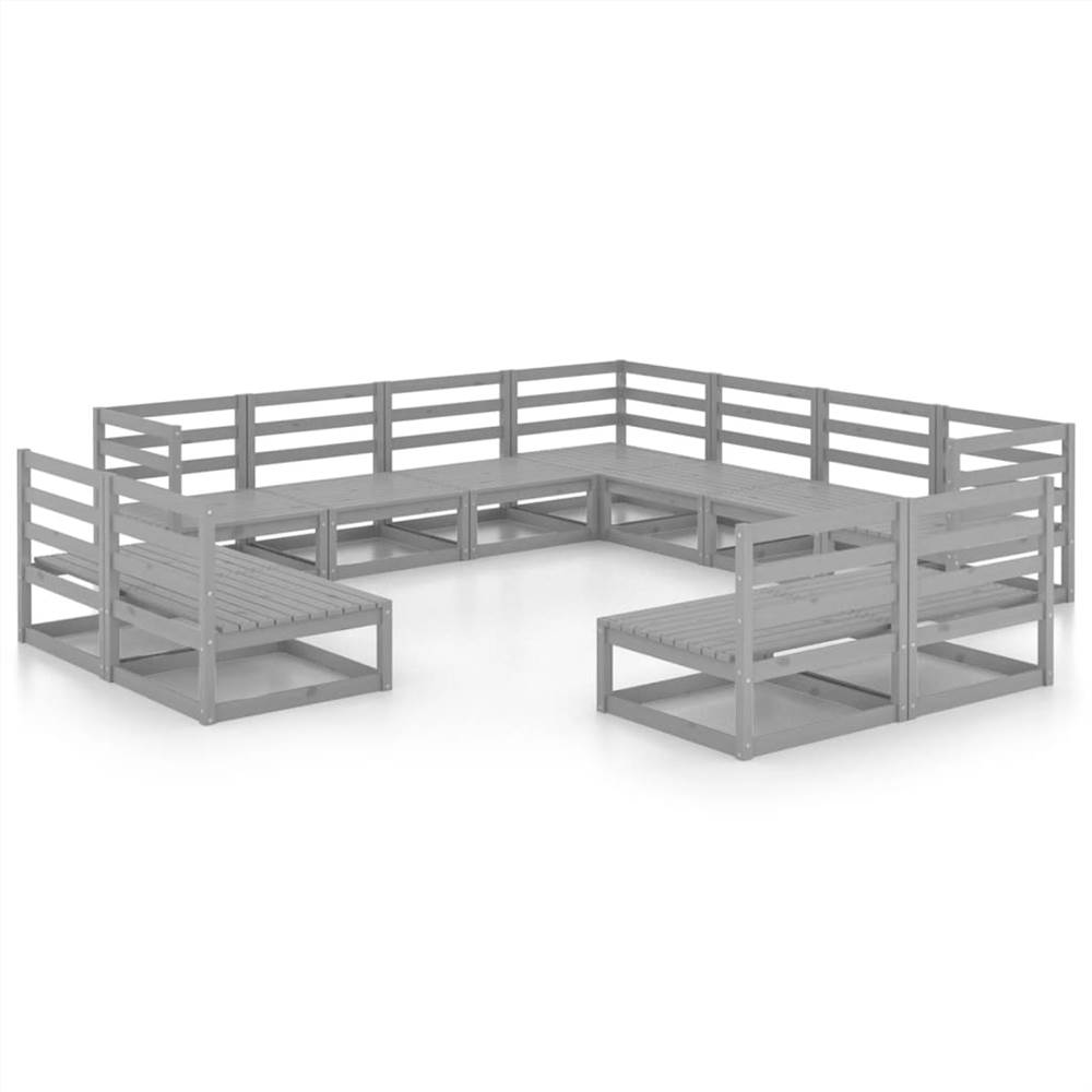 

11 Piece Garden Lounge Set Grey Solid Pinewood