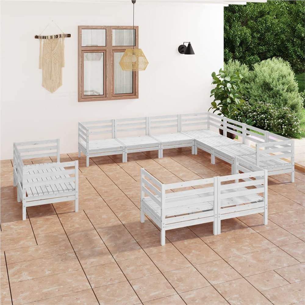 

11 Piece Garden Lounge Set Solid Pinewood White