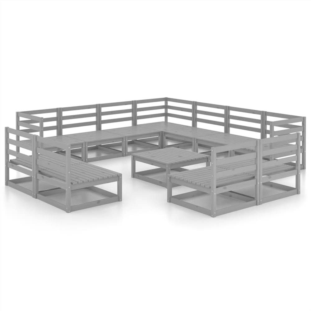 

12 Piece Garden Lounge Set Grey Solid Pinewood