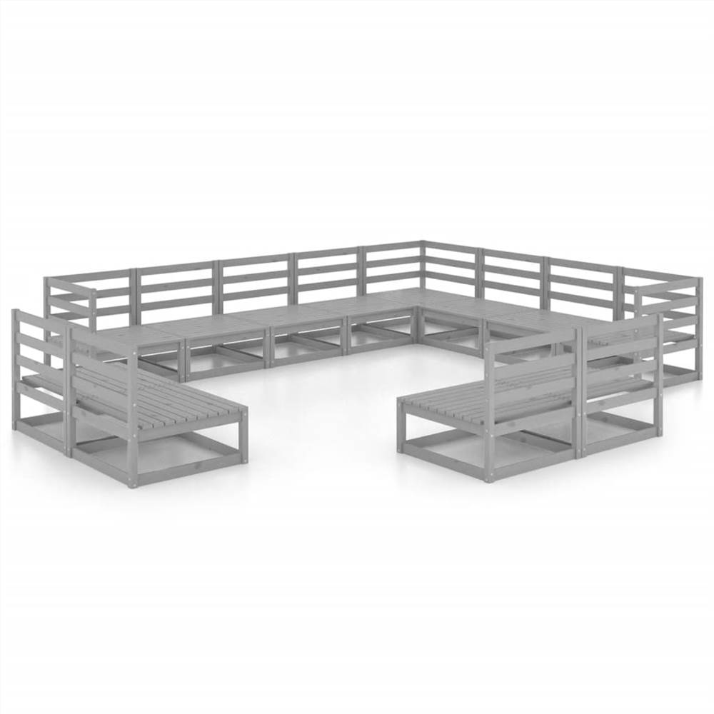 

12 Piece Garden Lounge Set Grey Solid Pinewood
