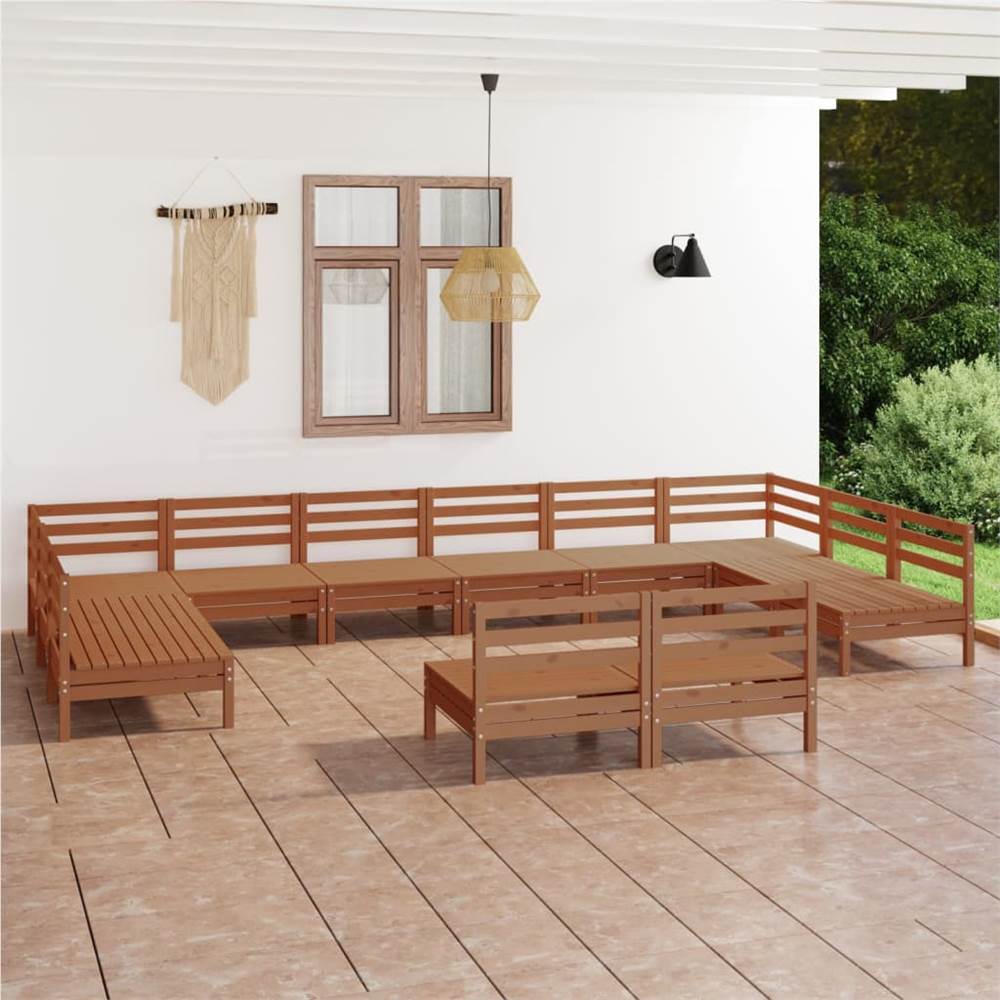 

12 Piece Garden Lounge Set Honey Brown Solid Pinewood