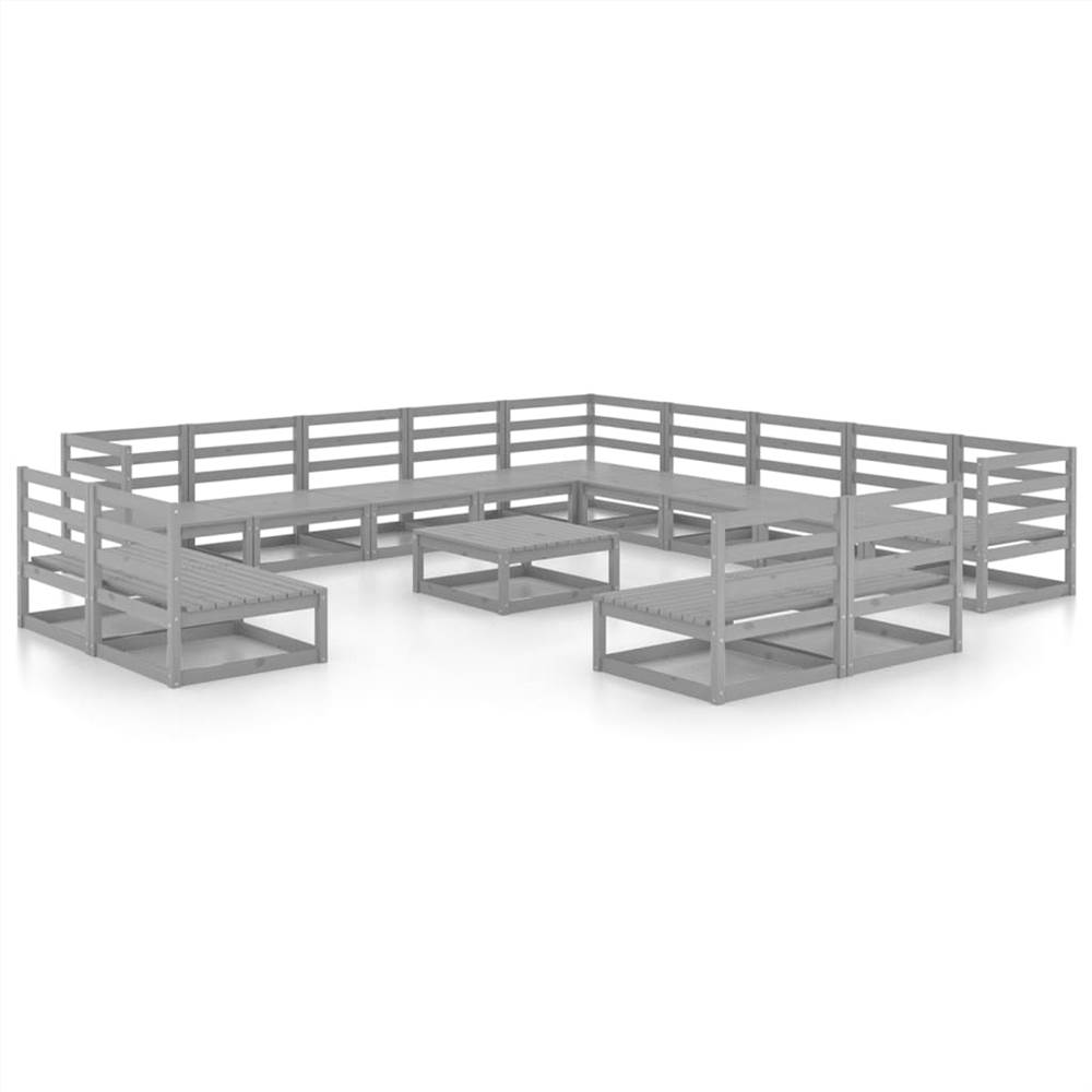 

14 Piece Garden Lounge Set Grey Solid Pinewood