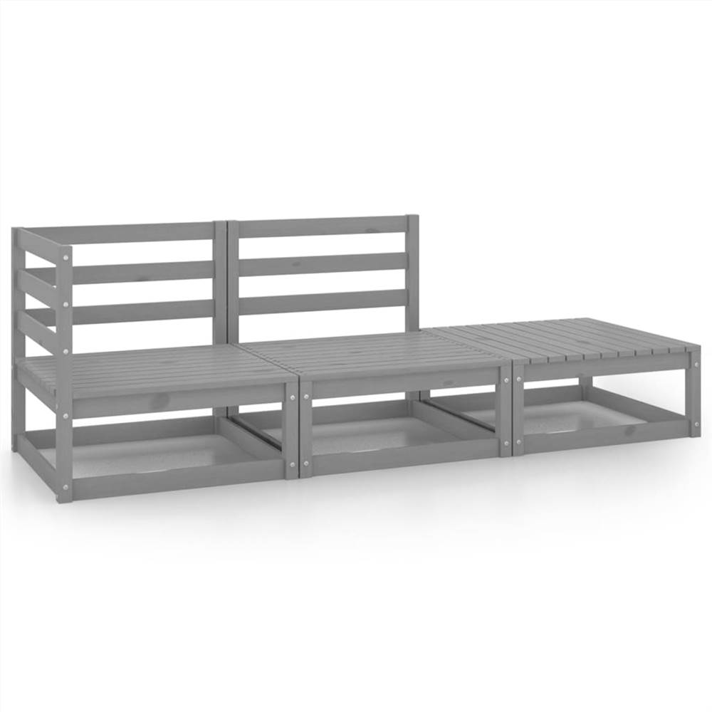 

3 Piece Garden Lounge Set Grey Solid Pinewood