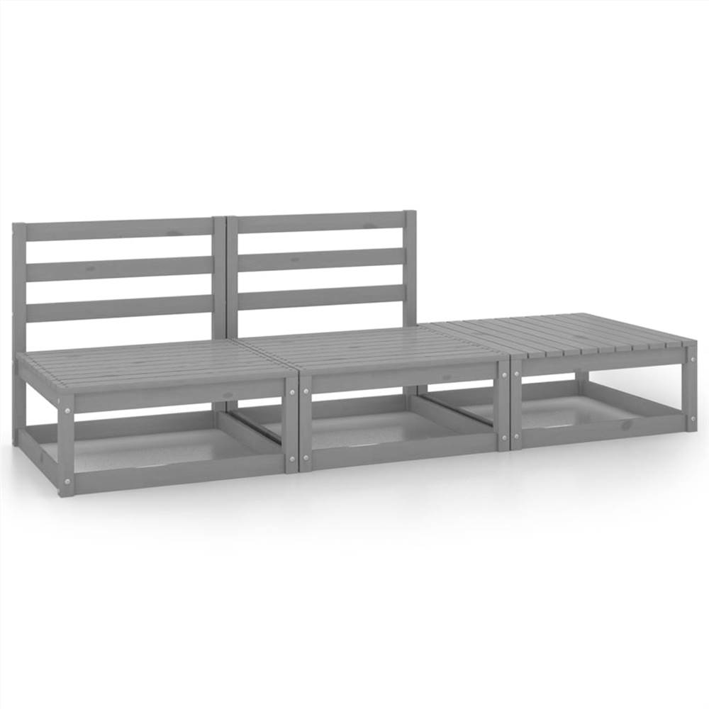 

3 Piece Garden Lounge Set Grey Solid Pinewood
