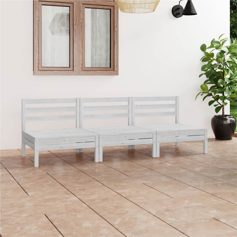 

3 Piece Garden Lounge Set White Solid Pinewood