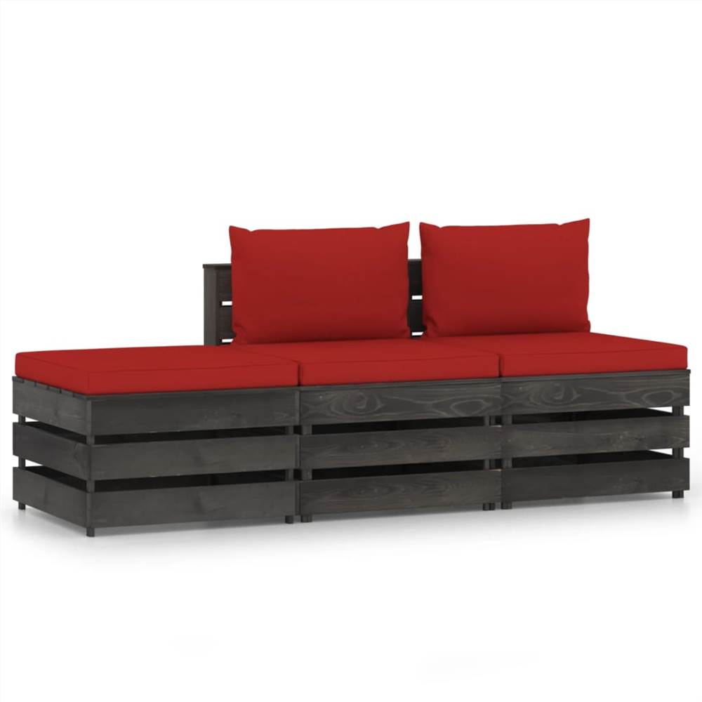 

3 Piece Garden Lounge Set with Cushions Grey Impregnated Wood