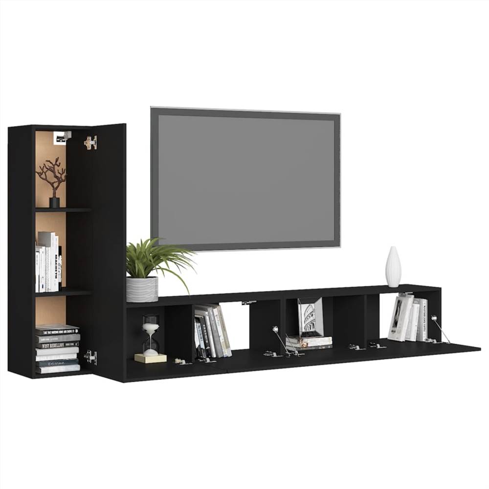 3 Piece TV Cabinet Set Black Chipboard